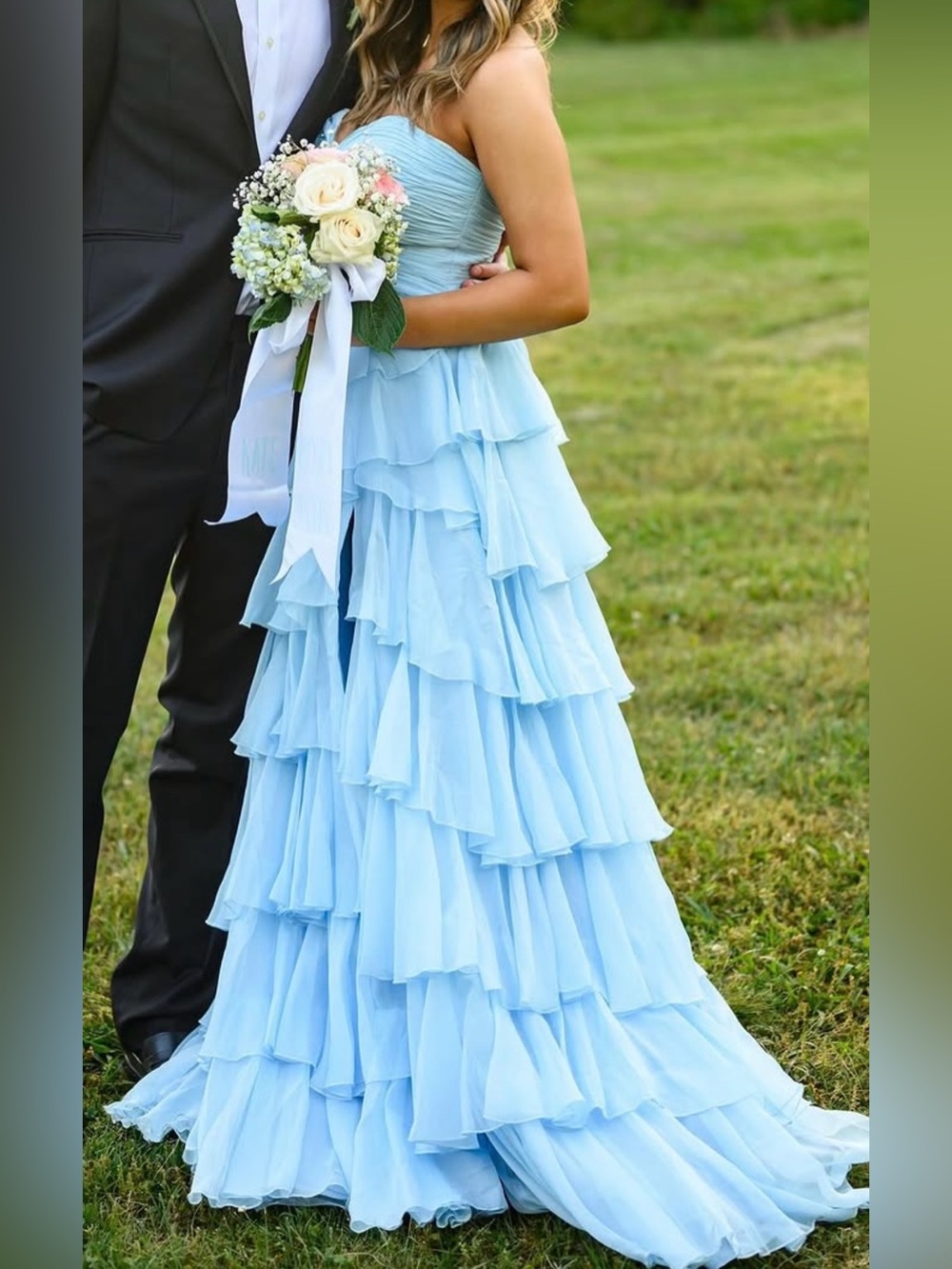 Sherri Hill Size 4 Strapless Dress in Light Blue (Style 56346)